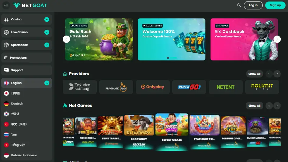 BetGoat Online Casino Homepage
